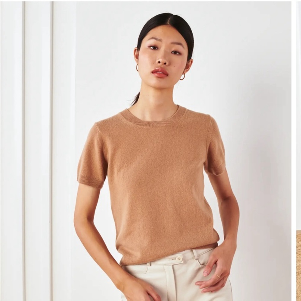 Quince Mongolian Cashmere Tee in Camel (size XS)